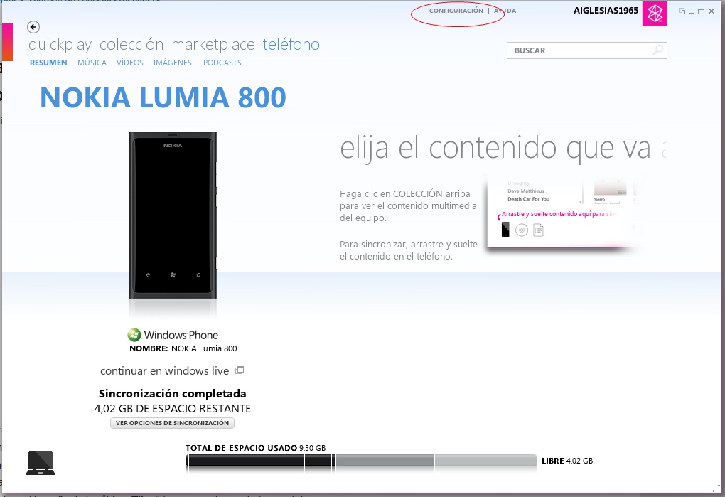 Zune con Nokia Lumia 800